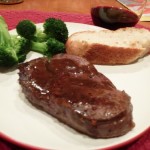Easy fast beef steaks with peppercorn wine sauce