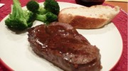 Easy fast beef steaks with peppercorn wine sauce