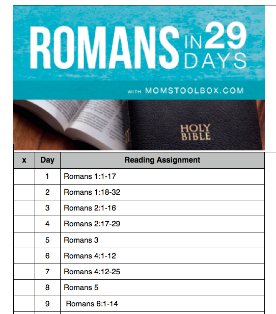 Romans in 29 Days Reading Schedule