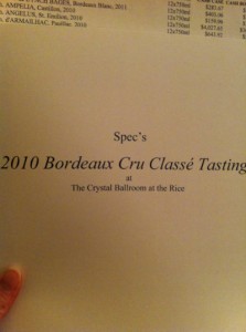 Specs Bordeaux Tasting 2013